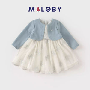 Robe cérémonie avec Boléro integré- Bleu ciel - vêtements pour enfants et Bebes - MALOBY