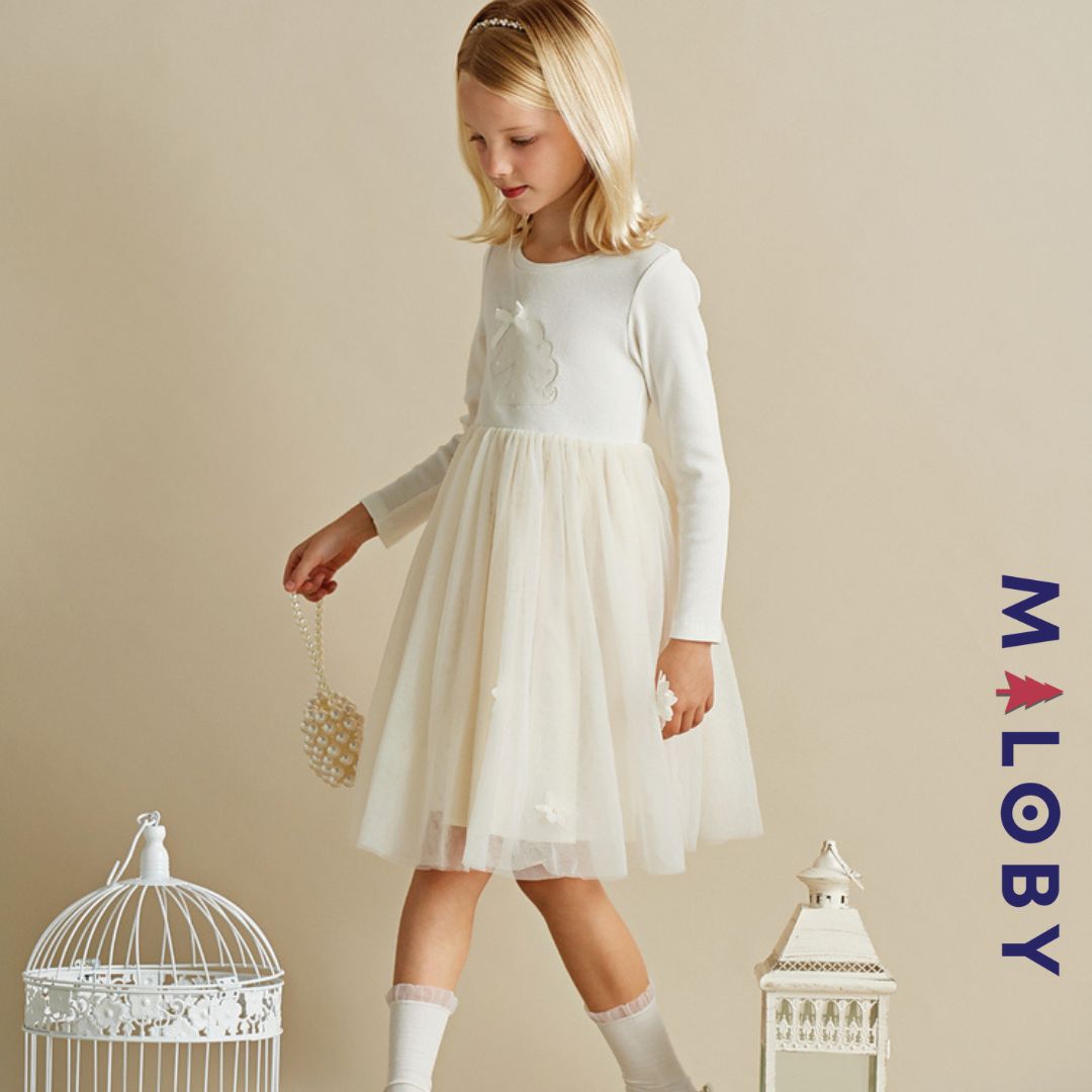 Robe de cérémonie effet 2 en 1 superposition en tulle fille - ivoire -robes et ensembles pour filles, bébés et garcons - MALOBY