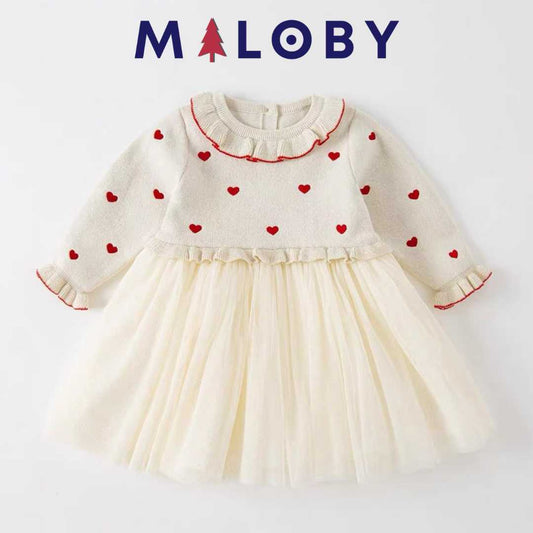 Robe de cérémonie petits cœurs- beige -robes et ensembles pour filles, bébés et garcons - MALOBY