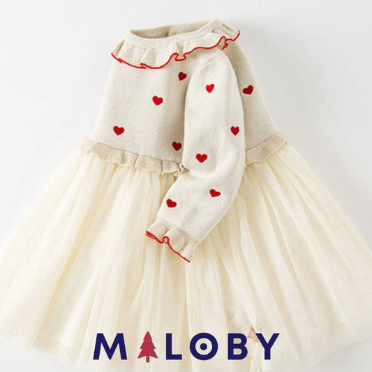 Robe de cérémonie petits cœurs- beige -robes et ensembles pour filles, bébés et garcons - MALOBY