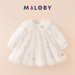 Robe de fête en voile à paillettes fille - blanc -robes et ensembles pour filles, bébés et garcons - MALOBY