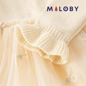 Robe en maille et en tulle effet 2 en 1- Beige -robes et ensembles pour filles, bébés et garcons - MALOBY