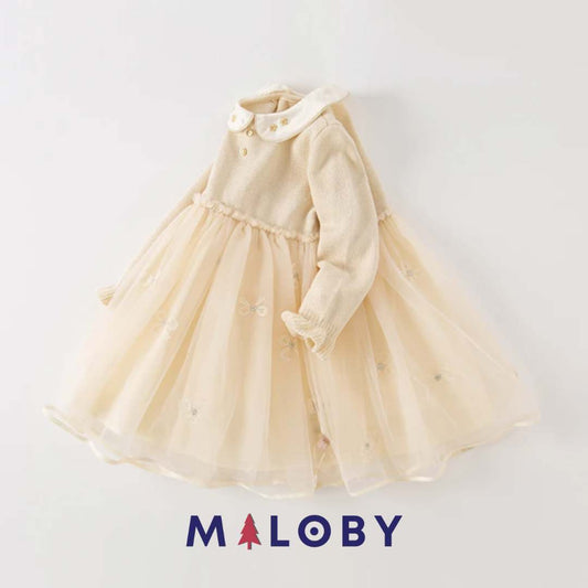 Robe en maille et en tulle effet 2 en 1- Beige -robes et ensembles pour filles, bébés et garcons - MALOBY