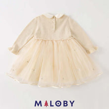 Charger l&#39;image dans la galerie, Robe en maille et en tulle effet 2 en 1- Beige -robes et ensembles pour filles, bébés et garcons - MALOBY
