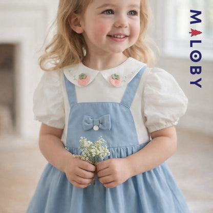 Robe été bi-matière effet 2 en 1 enfant fille- Bleu