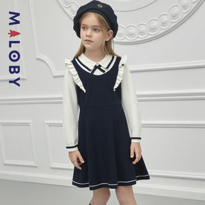 Robe habillée effet 2 en 1 Fille- Marine -robes et ensembles pour filles, bébés et garcons - MALOBY