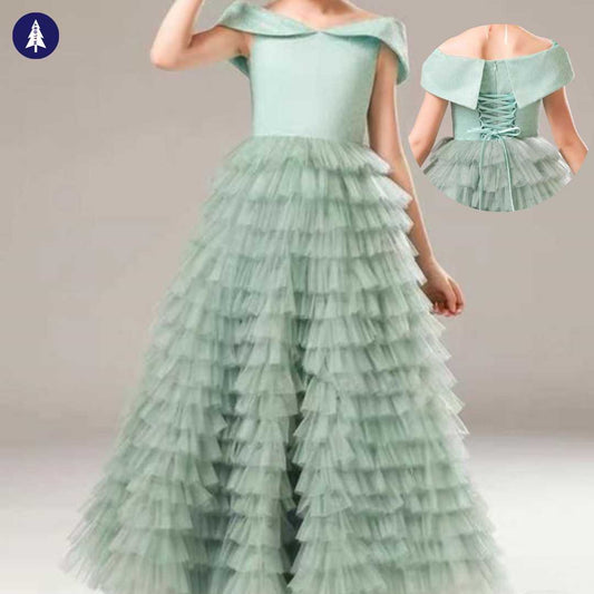 Robe longue de cérémonie en tulle- Vert -robes et ensembles pour filles, bébés et garcons - MALOBY