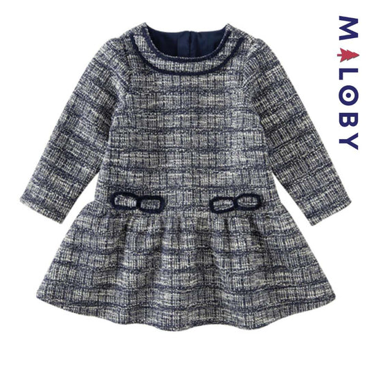 Robe manches longues fille - Marine/blanc -robes et ensembles pour filles, bébés et garcons - MALOBY