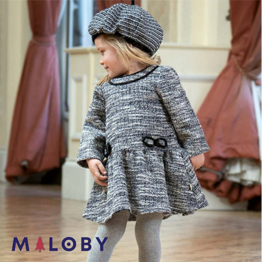 Robe manches longues fille - Marine/blanc -robes et ensembles pour filles, bébés et garcons - MALOBY