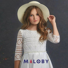 Charger l&#39;image dans la galerie, Robe longue de cérémonie en broderie-Blanc -robes et ensembles pour filles, bébés et garcons - MALOBY
