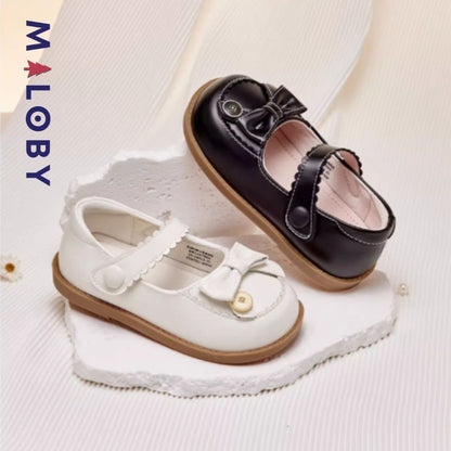 Chaussures en cuir à noeud pour filles, élégantes et confortables pour les petites princesses.