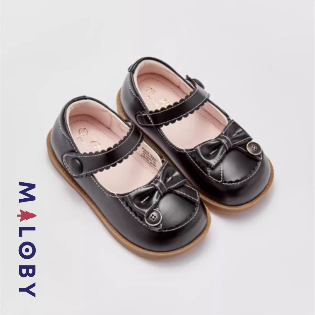 Chaussures en cuir à noeud pour filles, élégantes et confortables pour les petites princesses.