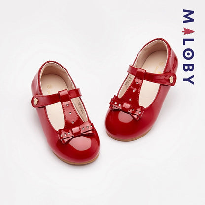 Bottines en cuir rouges à nœud pour fille, idéales pour les enfants et les occasions spéciales.