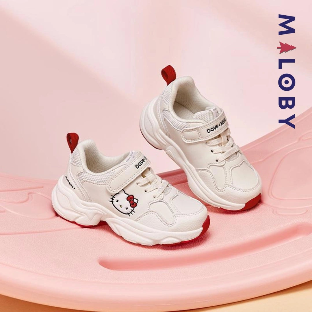 Baskets beige pour fille avec motif Hello Kitty, parfaites pour enfants et anniversaires.