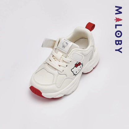 Baskets beige pour fille avec motif Hello Kitty, parfaites pour enfants et anniversaires.