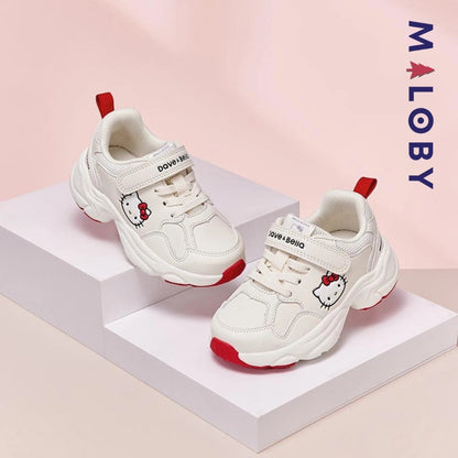 Baskets beige pour fille avec motif Hello Kitty, parfaites pour enfants et anniversaires.