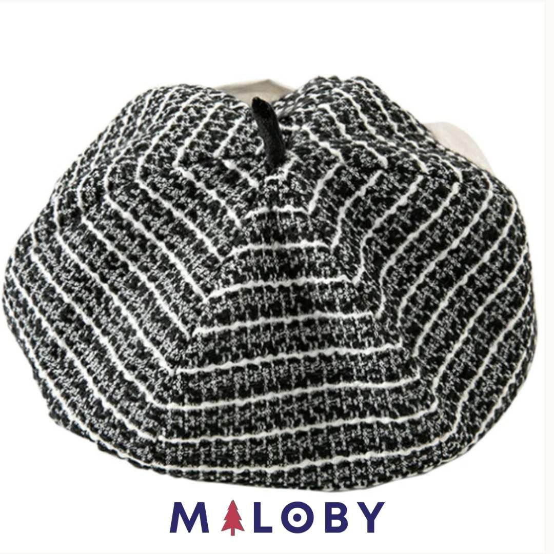 Beret noir et blanc avec nœud papillon pour les filles, accessoire élégant pour enfants.