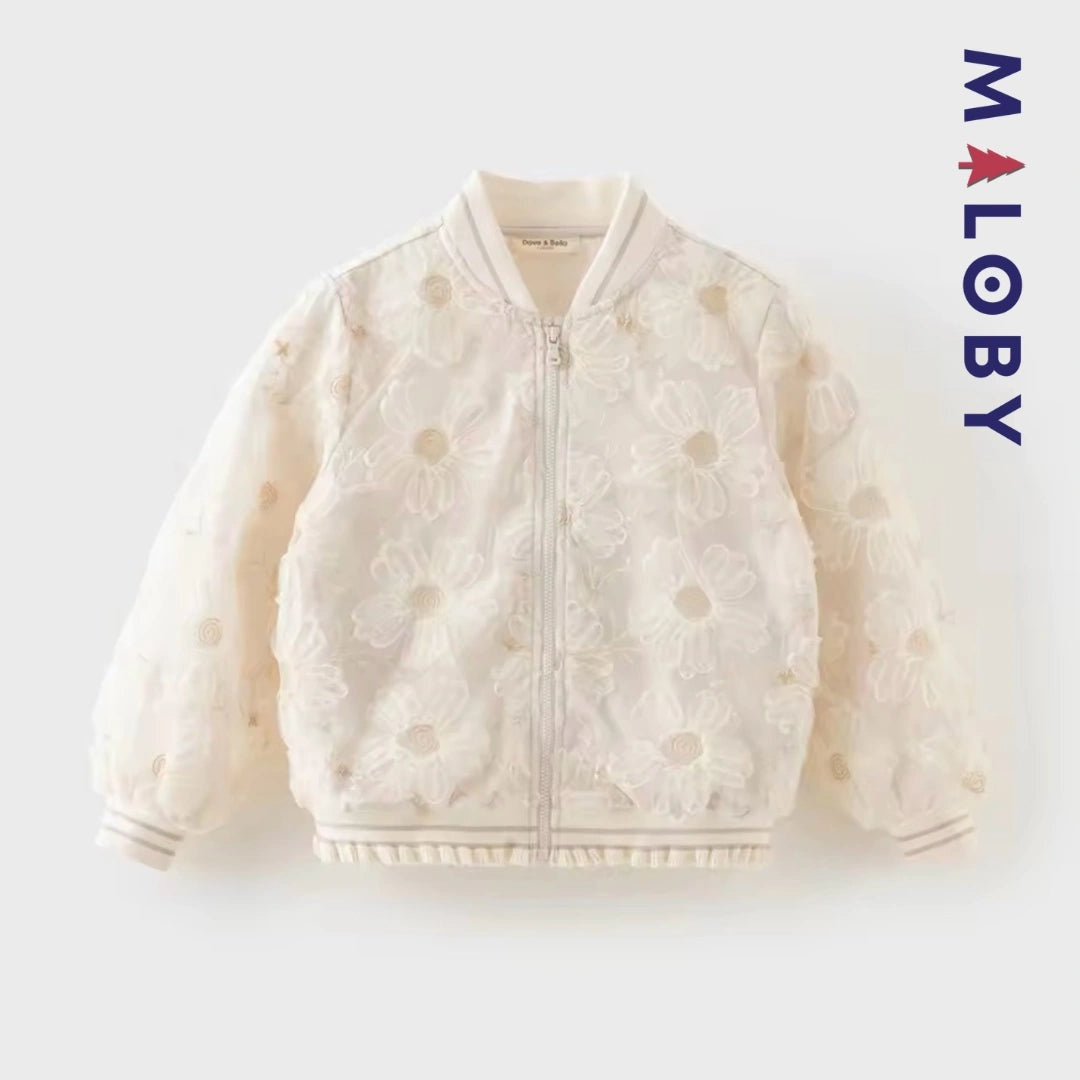 Blouson teddy fleuri beige pour enfant fille - Vêtements tendance