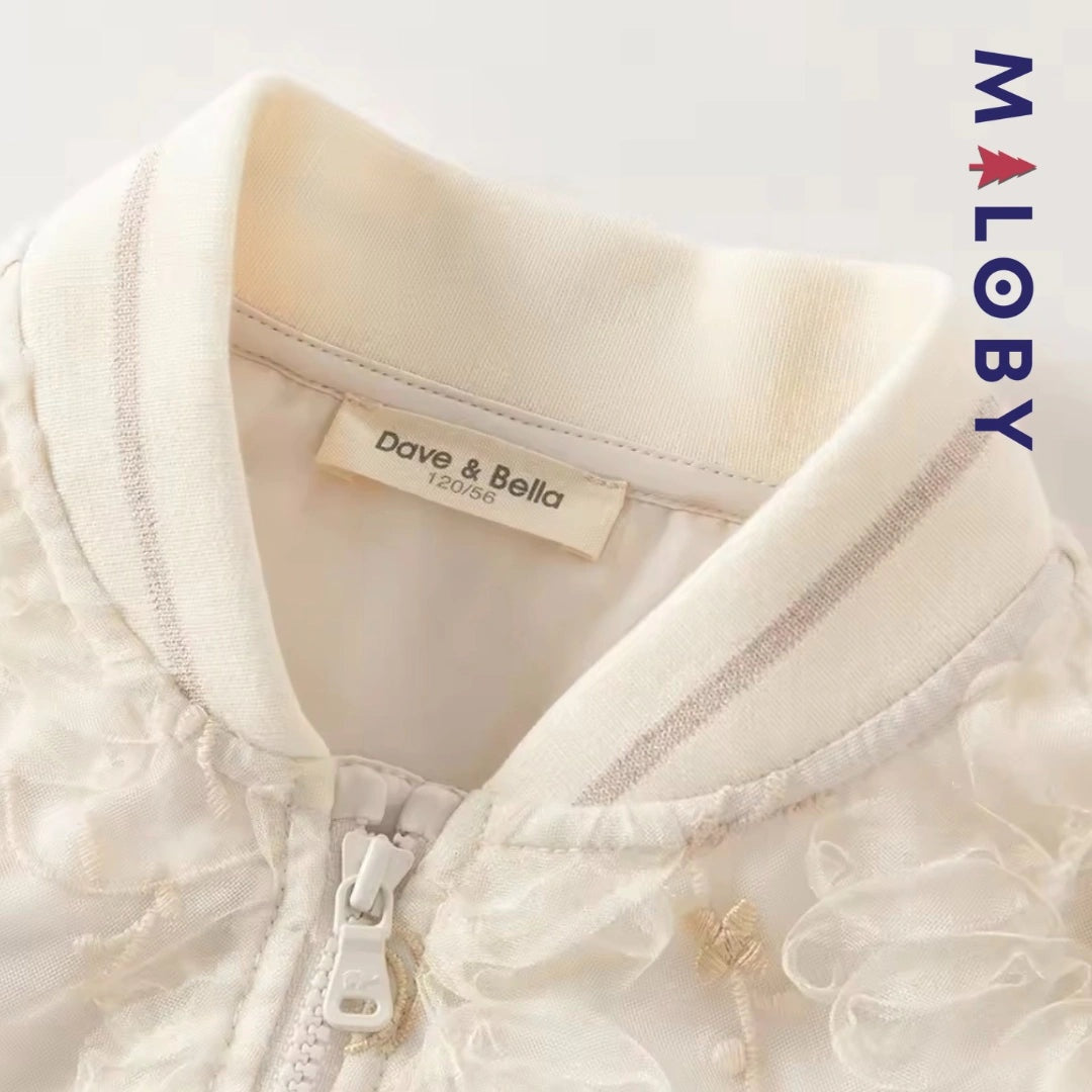 Blouson teddy fleuri beige pour enfant fille - Vêtements tendance