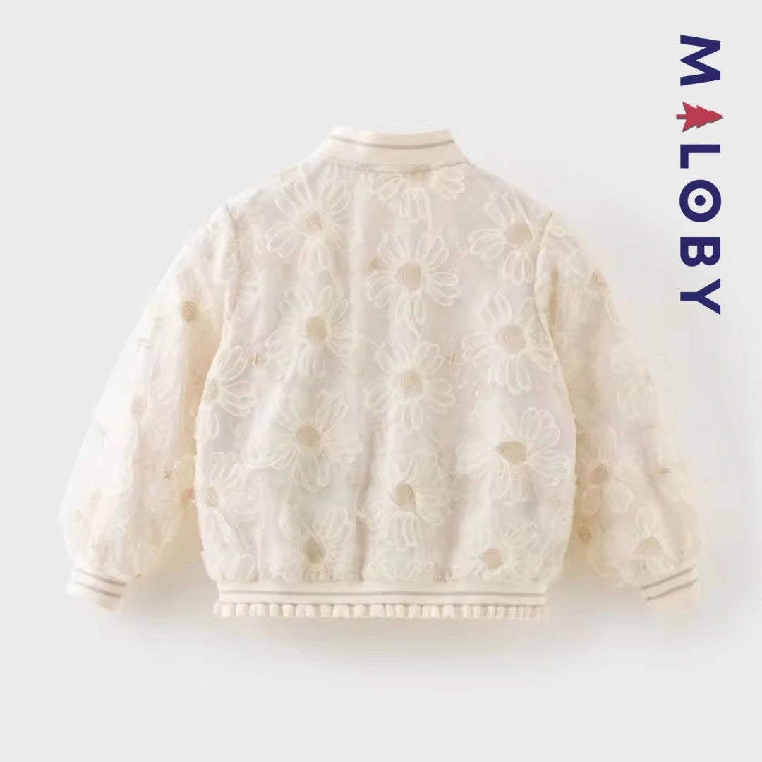 Blouson teddy fleuri beige pour enfant fille - Vêtements tendance