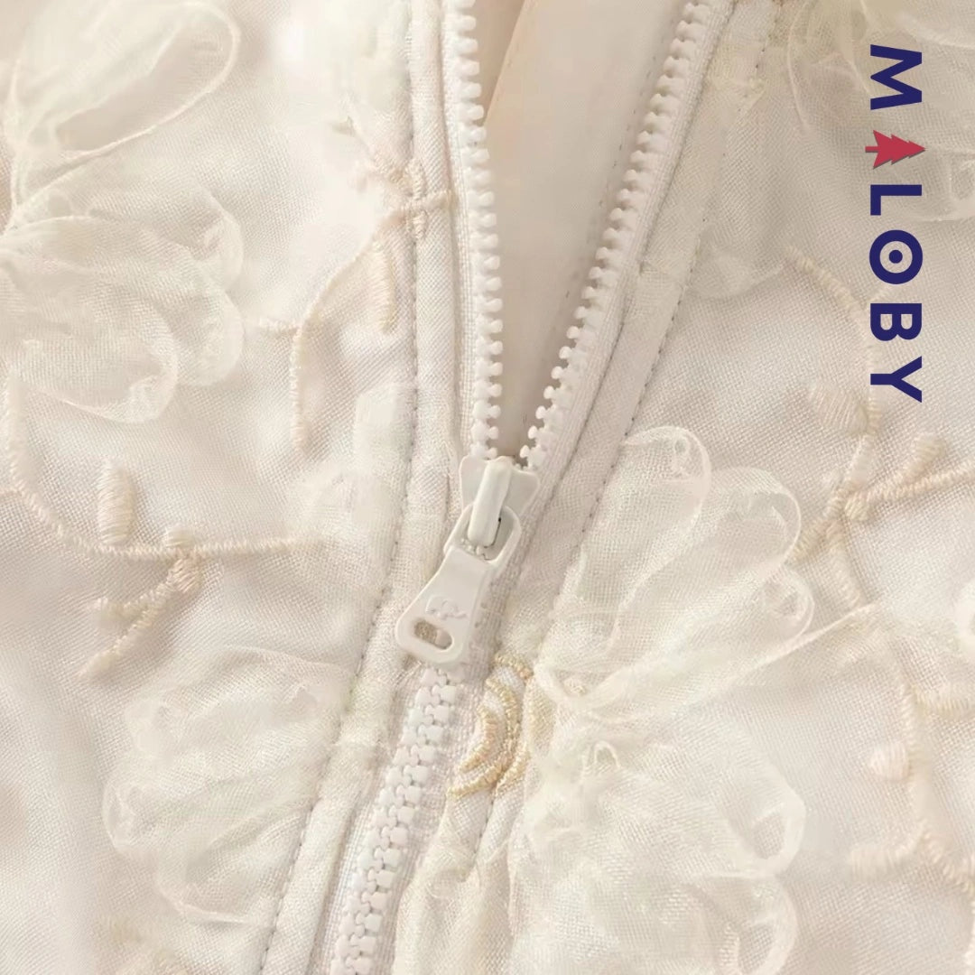 Blouson teddy fleuri beige pour enfant fille - Vêtements tendance