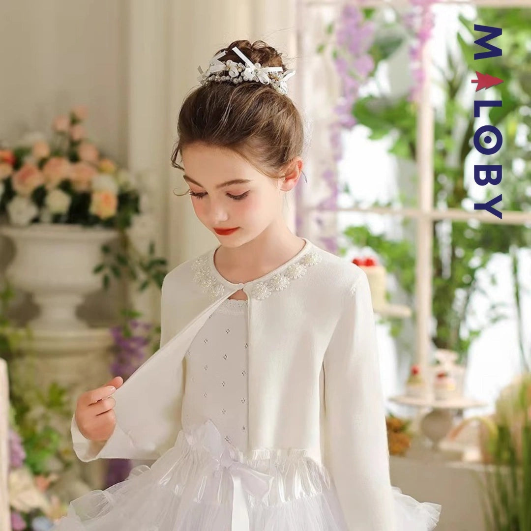 Boléro en maille blanc pour fille, parfait pour les événements et anniversaires des enfants