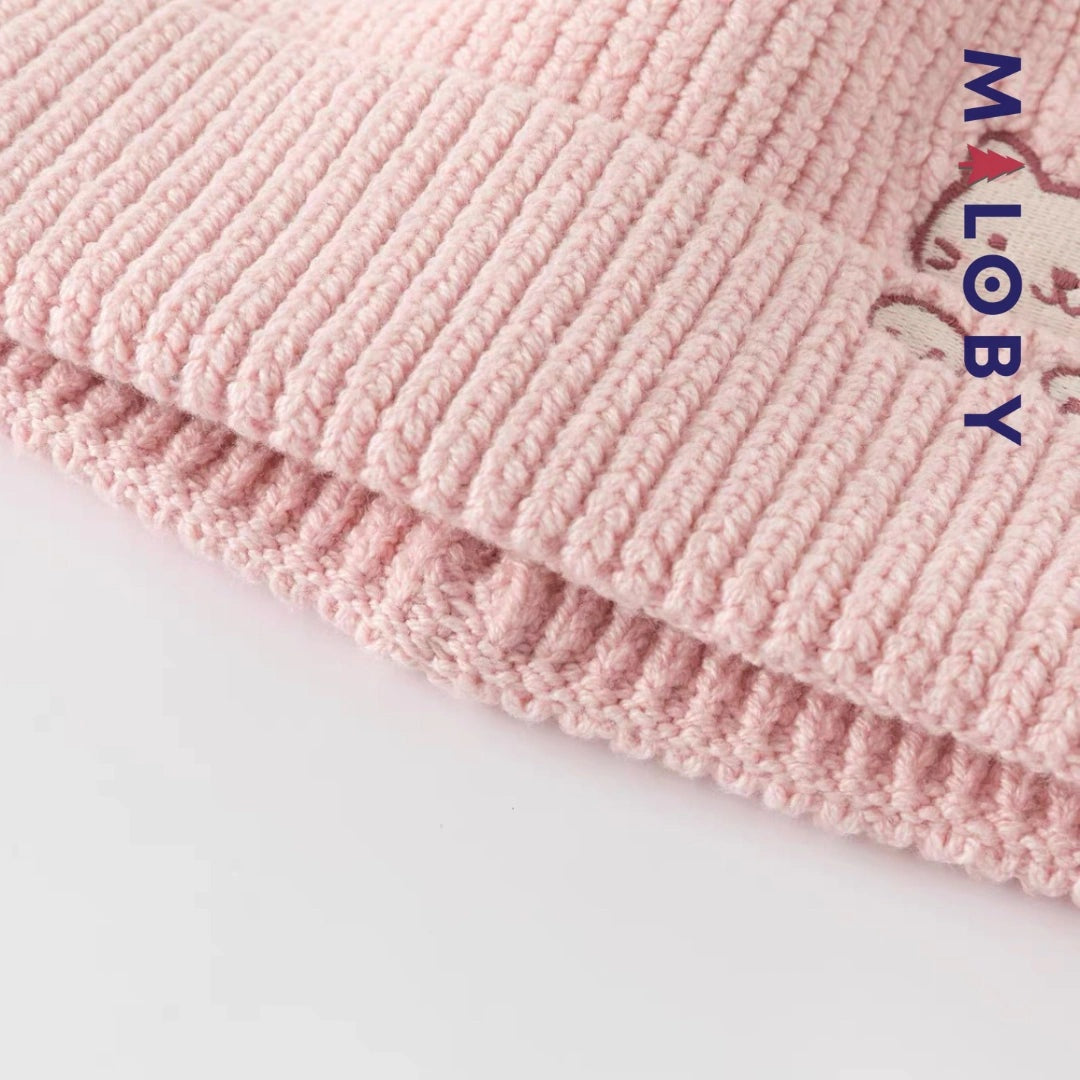 Bonnet en maille rose pour fille, accessoire tendance pour enfants au Maroc.