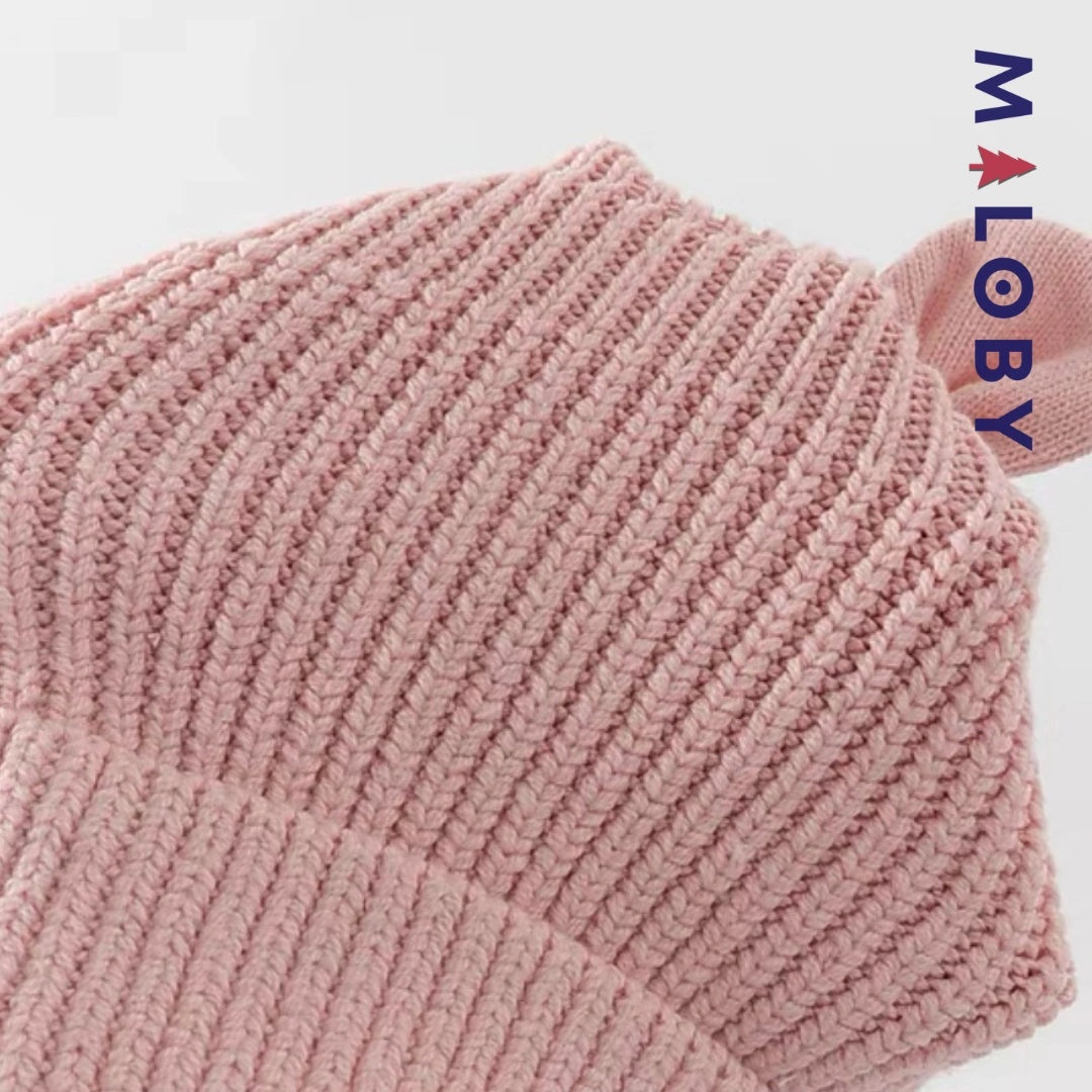 Bonnet en maille rose pour fille, accessoire tendance pour enfants au Maroc.