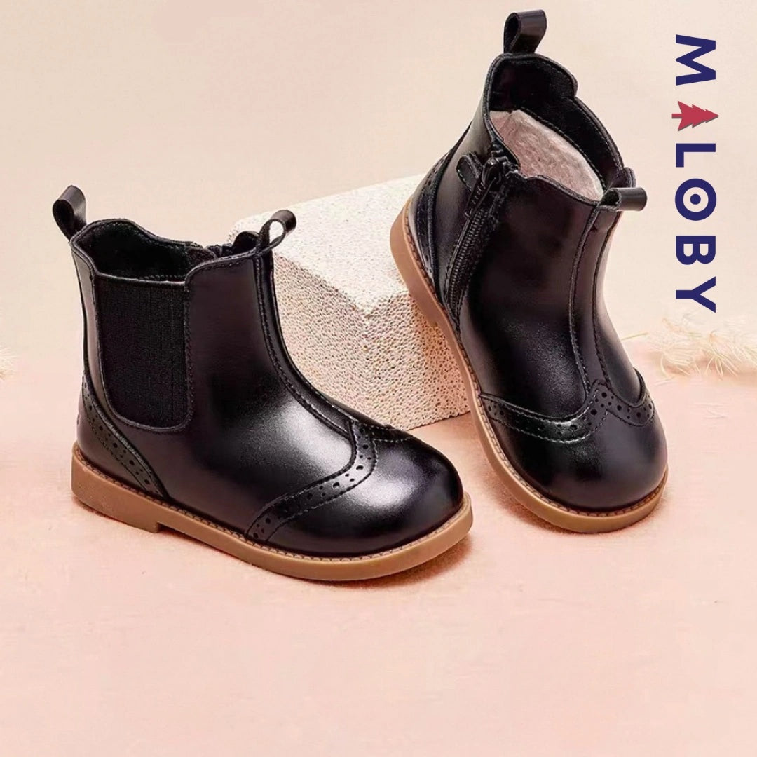 Boots enfant fille zippées et élastiquées noires pour un style chic et confortable