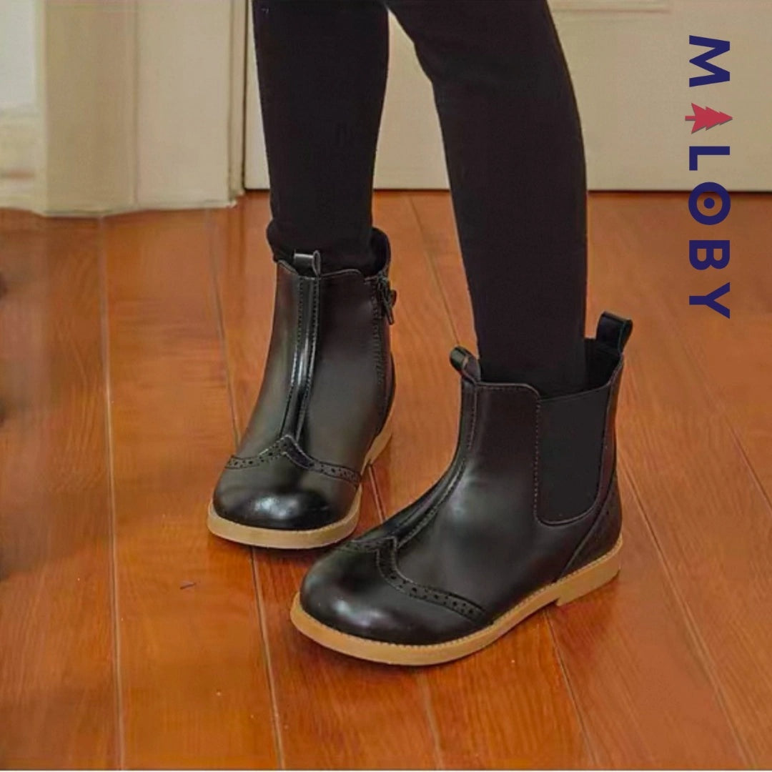 Boots enfant fille zippées et élastiquées noires pour un style chic et confortable