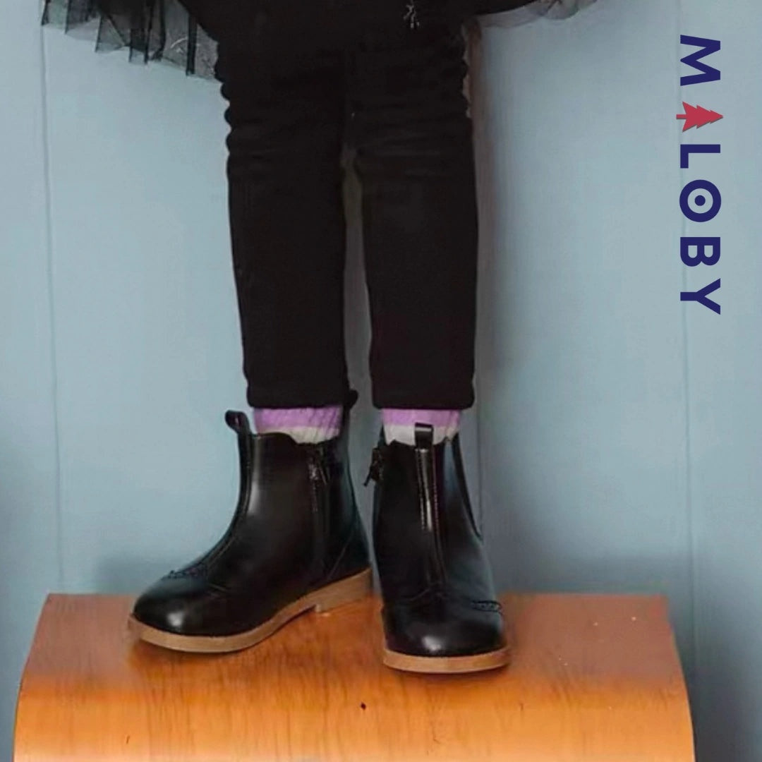 Boots enfant fille zippées et élastiquées noires pour un style chic et confortable