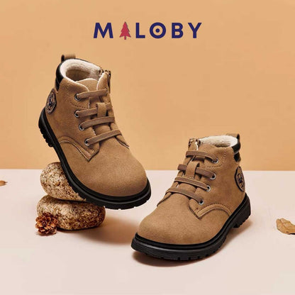 Boots lacées et zippées camel pour garçons - mode enfants tendance