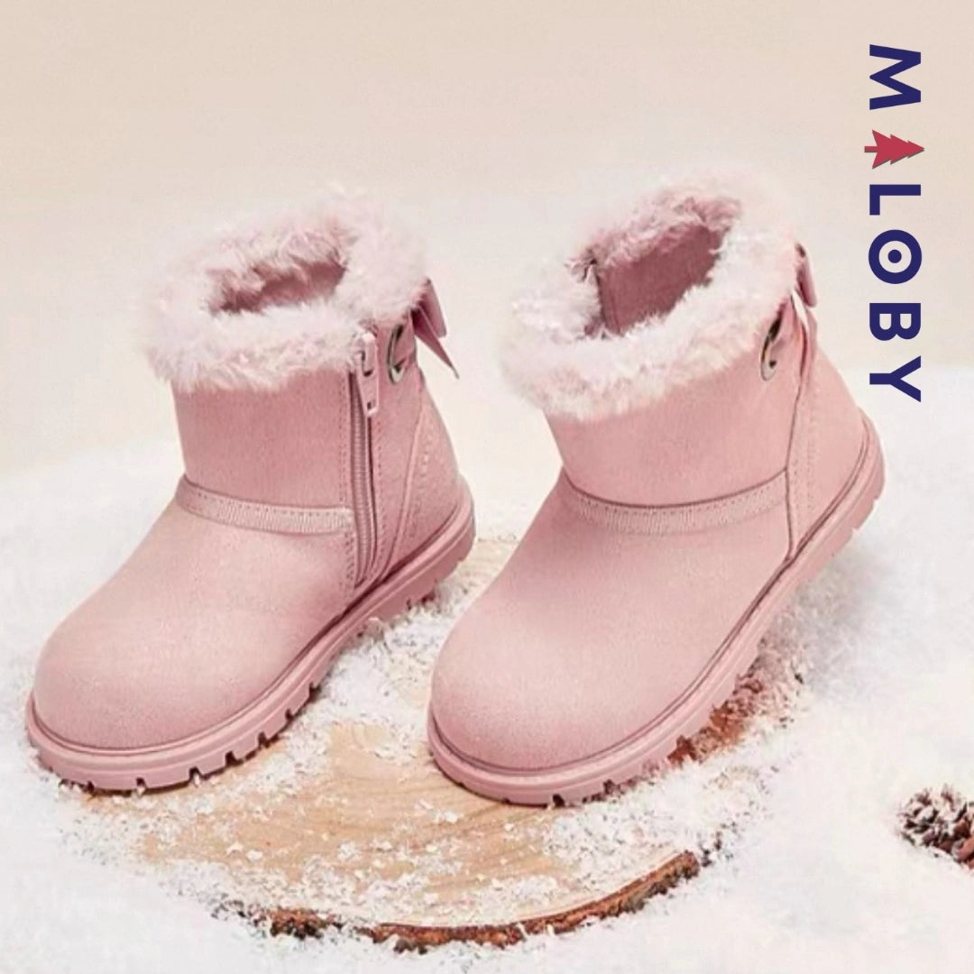 Bottines fourrées peluche rose pour filles - Confort et style pour enfants