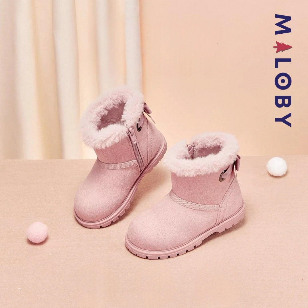 Bottines fourrées peluche rose pour filles - Confort et style pour enfants