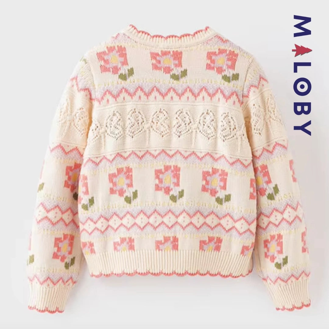 Cardigan ajouré pour fille, beige, parfait pour les événements et tenues d'anniversaire.