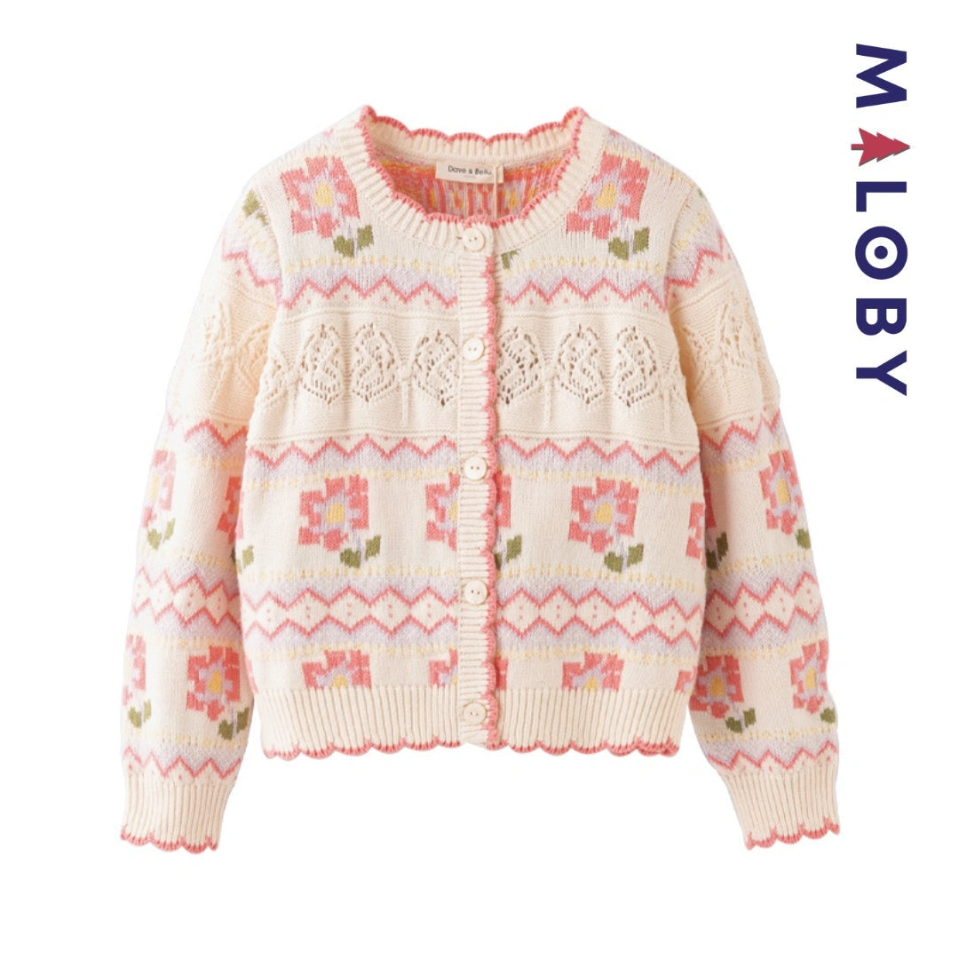 Cardigan ajouré pour fille, beige, parfait pour les événements et tenues d'anniversaire.
