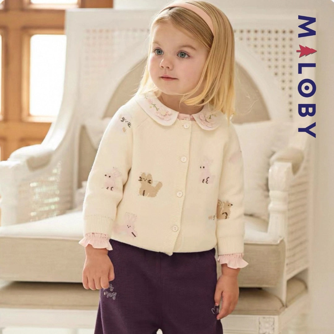 Cardigan en beige avec motif animalier pour fille, parfait pour les anniversaires et les sorties.