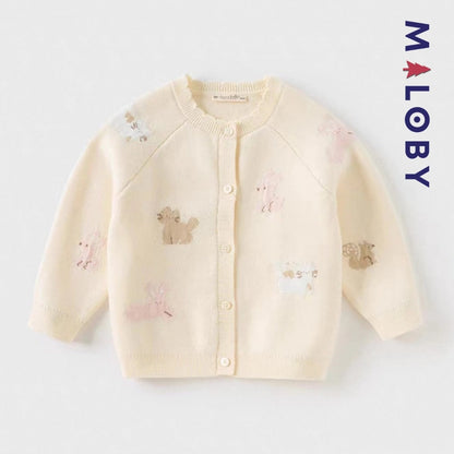 Cardigan en beige avec motif animalier pour fille, parfait pour les anniversaires et les sorties.