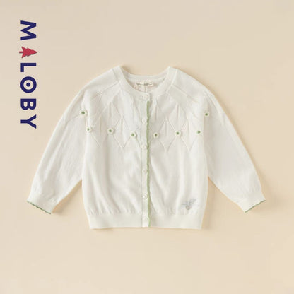Cardigan blanc à motif fleurette pour enfants, parfait pour les occasions spéciales.