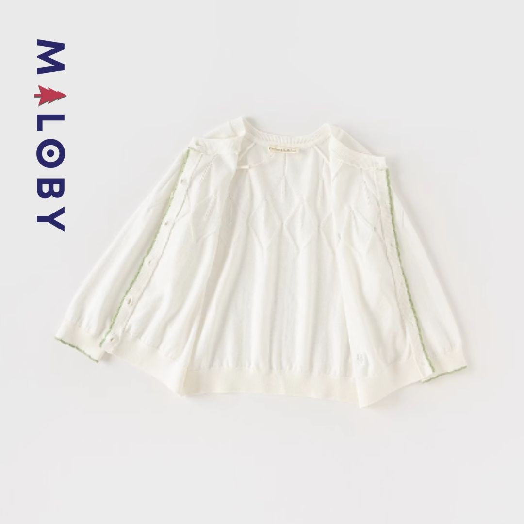 Cardigan blanc à motif fleurette pour enfants, parfait pour les occasions spéciales.