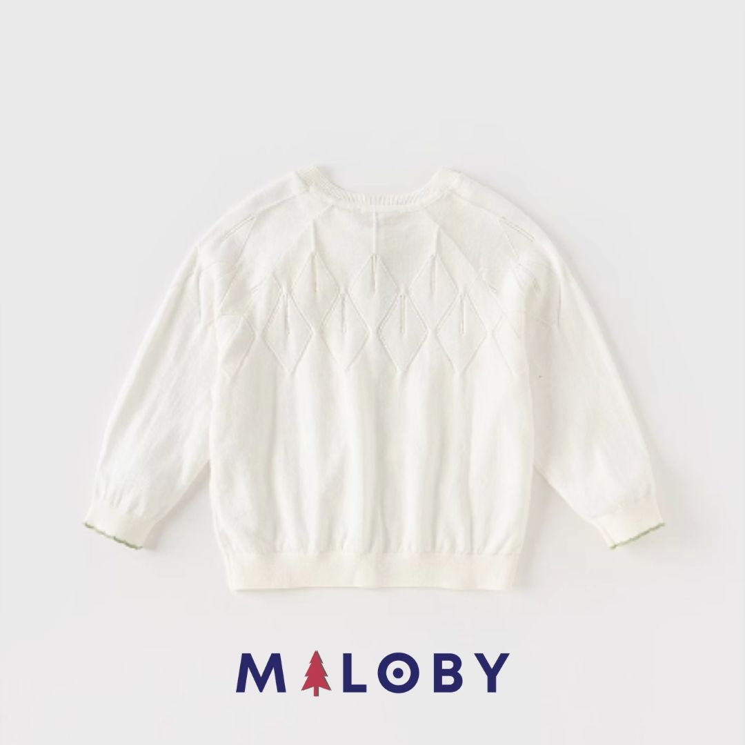 Cardigan blanc à motif fleurette pour enfants, parfait pour les occasions spéciales.