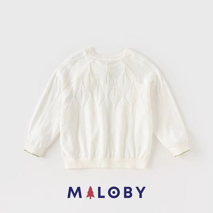 Cardigan blanc à motif fleurette pour enfants, parfait pour les occasions spéciales.