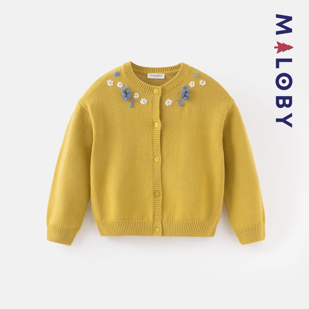 Cardigan brodé pour fille en jaune, vêtements enfants adaptés aux anniversaires et occasions spéciales.
