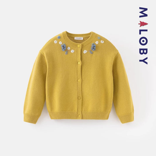 Cardigan brodé pour fille en jaune, vêtements enfants adaptés aux anniversaires et occasions spéciales.