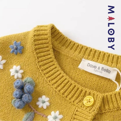 Cardigan brodé pour fille en jaune, vêtements enfants adaptés aux anniversaires et occasions spéciales.