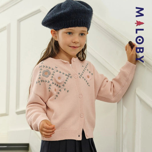 Cardigan brodé rose pâle pour fille, parfait pour les occasions spéciales et le quotidien.
