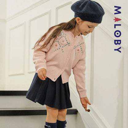 Cardigan brodé rose pâle pour fille, parfait pour les occasions spéciales et le quotidien.