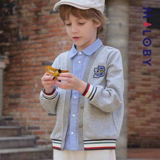 Cardigan chemise intégrée pour garçon, gris, idéal pour les anniversaires et les vêtements d'enfants au Maroc.