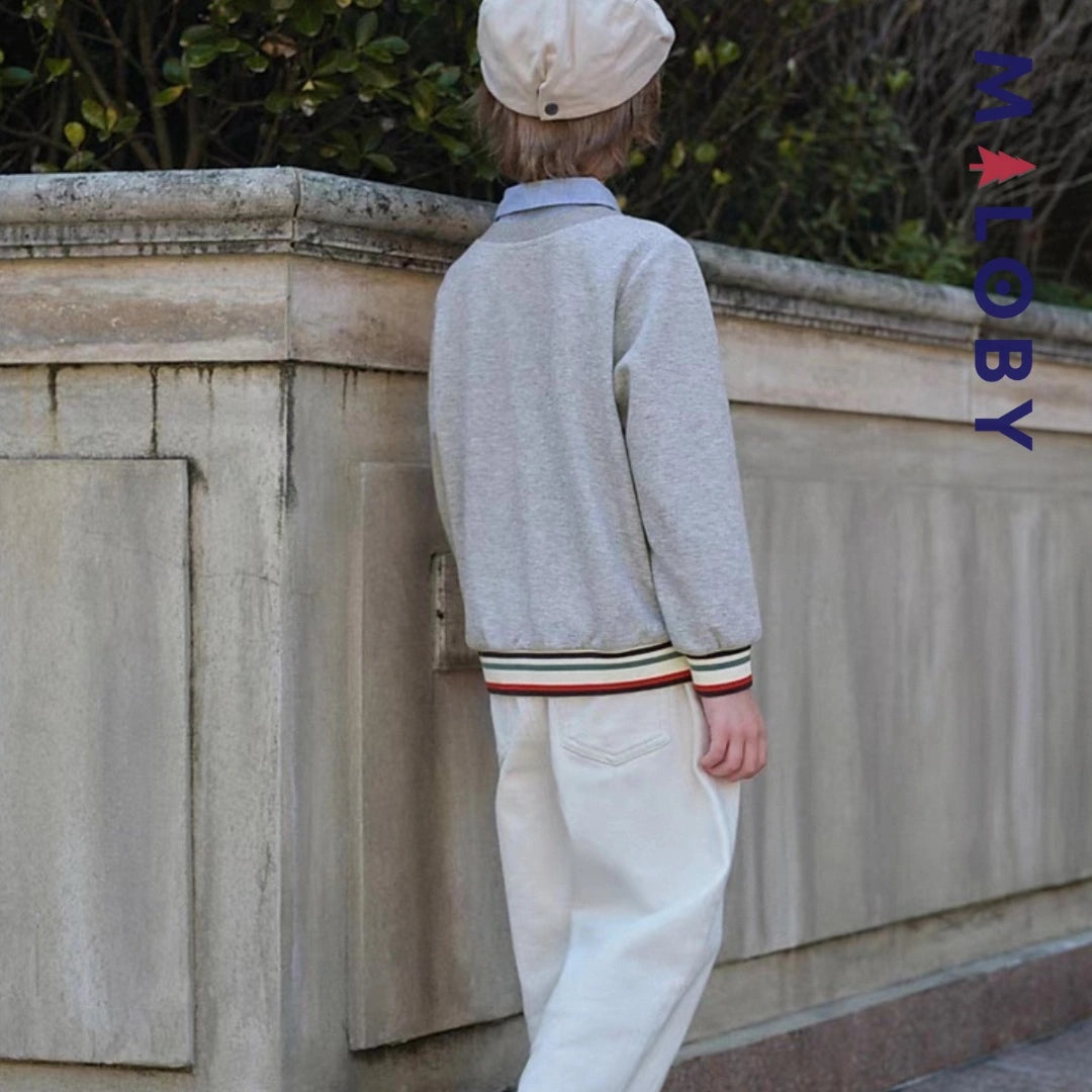 Cardigan chemise intégrée pour garçon, gris, idéal pour les anniversaires et les vêtements d'enfants au Maroc.
