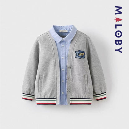 Cardigan chemise intégrée pour garçon, gris, idéal pour les anniversaires et les vêtements d'enfants au Maroc.